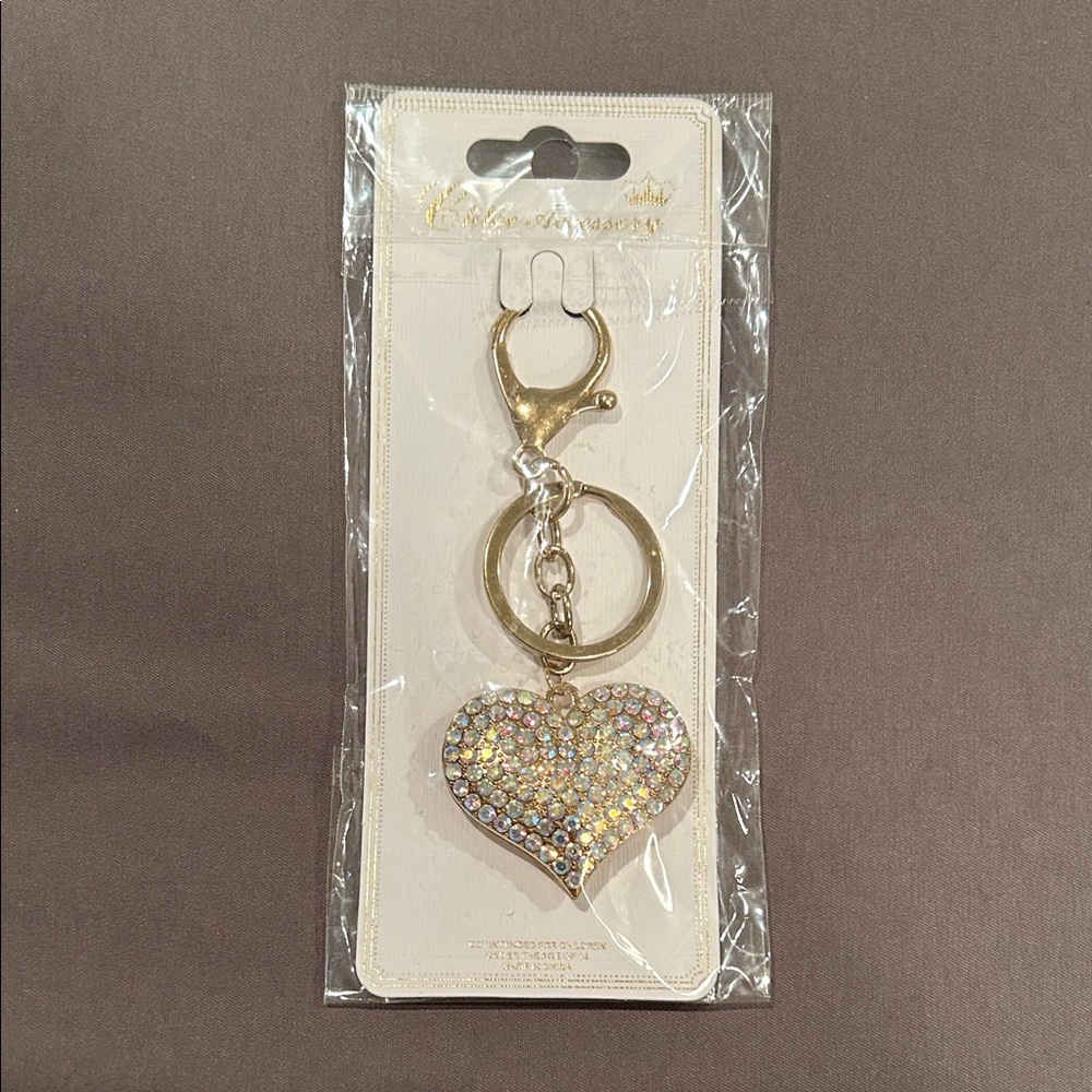 Chloe Accessory Diamond Heart Gold Keychain for keys, purse, backpack, etc…